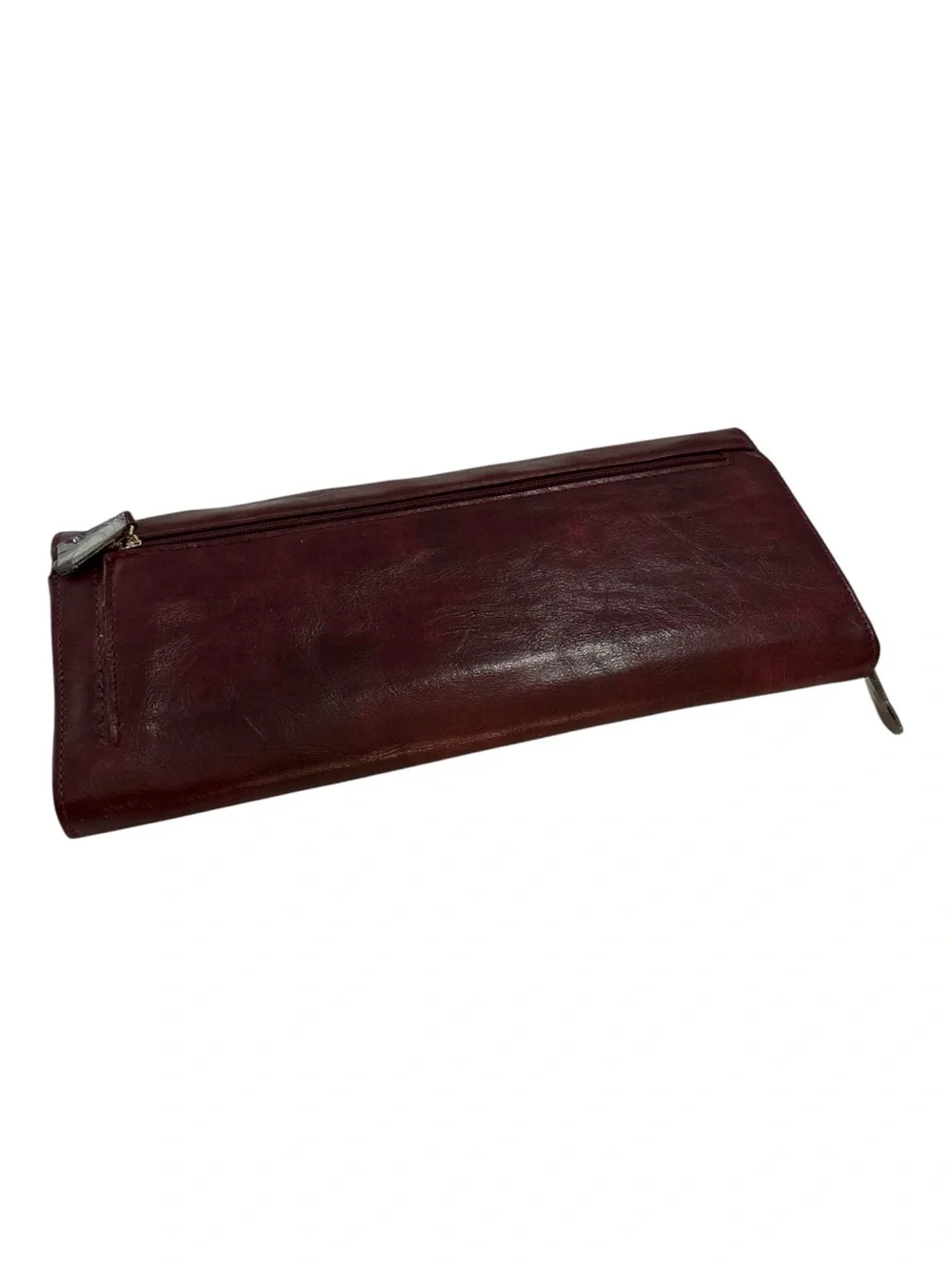 Liz Claiborne Wine Faux Leather Fold-Over Clutch with Tortoise Turn-Lock - Picture 2 of 6